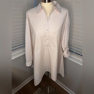 Cupio Women’s Casual Tunic Shirt - White and Pink Stripes